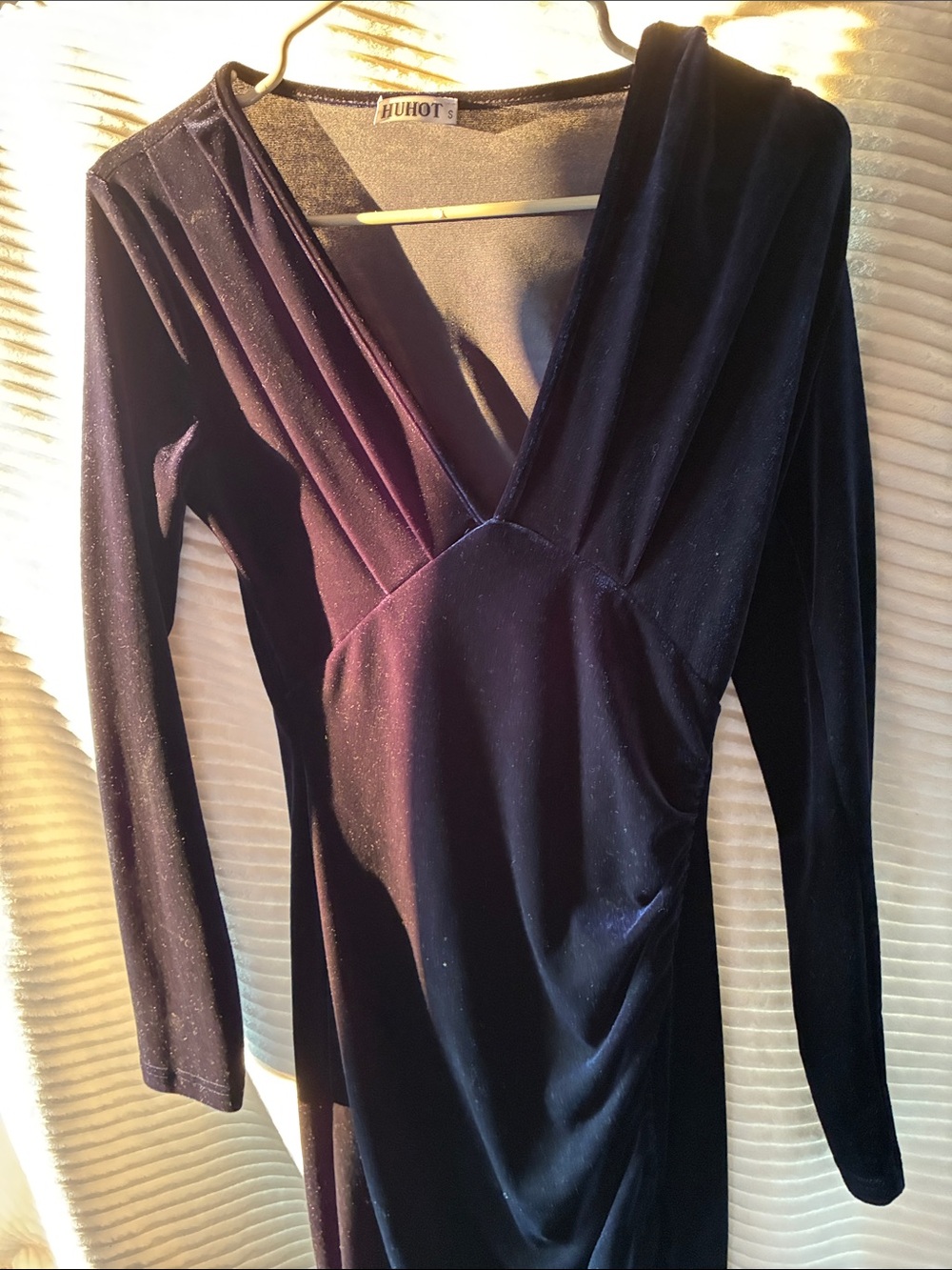 Velvet Wrap-Style Long Sleeve Dress